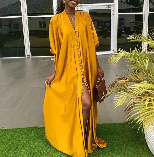 Loose Fitting Half Sleeve Single-breasted Maxi Dresses ZAND-31235