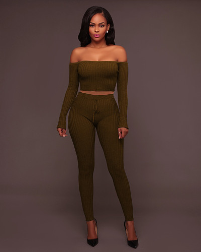 High Elastic Ribbed Crop Top Pencil Pants Outfits TE-4469