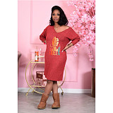 V Neck Long Sleeve Loose T Shirt Casual Dresses CN-0083Q1