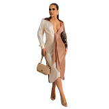 Color Patchwork Sexy Deep V Neck Ruched Dresses BN-9337