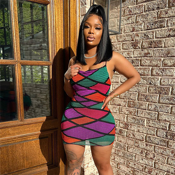 Sexy Mesh Print Cut Out Backless Bodycon Dress DLS-22D15642