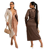 Color Patchwork Sexy Deep V Neck Ruched Dresses BN-9337