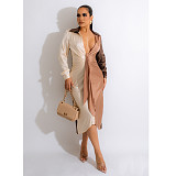 Color Patchwork Sexy Deep V Neck Ruched Dresses BN-9337