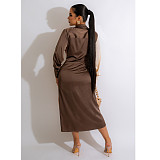 Color Patchwork Sexy Deep V Neck Ruched Dresses BN-9337