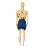 Lace Up Backless Denim One Piece Romper LX-3533