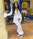 Feathers Decoration Straight Blazer Wide Leg Pants Suit HANI-092