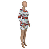 Fall Abstract Print Long Sleeve O Neck Wrap Dresses GLS-10113