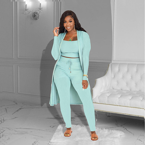 Solid Color Casual Knitted 3 Piece Pants Set ZAND-31238