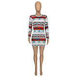 Fall Abstract Print Long Sleeve O Neck Wrap Dresses GLS-10113