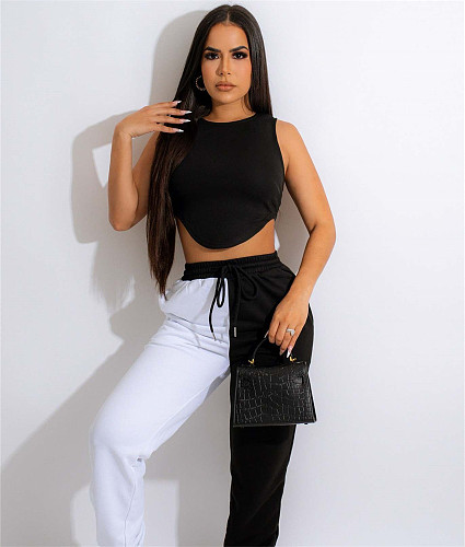 Back Cut out Tank Crop Top Sweatpants 2 Piece Set LA-3324