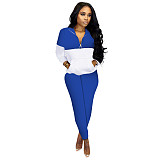 Color Block Pullover Sweatshirt Joggers Pants Suit SHD-9824