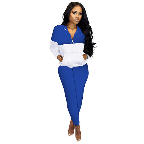 Color Block Pullover Sweatshirt Joggers Pants Suit SHD-9824