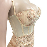 Sexy Glitter Sequined Mesh Patchwork Mini Dress BY-5308