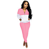 Color Block Pullover Sweatshirt Joggers Pants Suit SHD-9824
