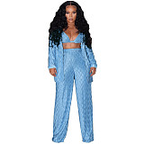 Bra Long Sleeve Shirts Wide Leg Pants 3 Piece Suits MA-523