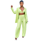 Bra Long Sleeve Shirts Wide Leg Pants 3 Piece Suits MA-523