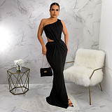 Skew Collar Cut Out Ruched Sexy Maxi Dresses F-10285