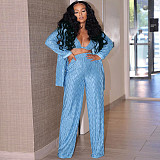 Bra Long Sleeve Shirts Wide Leg Pants 3 Piece Suits MA-523