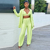 Bra Long Sleeve Shirts Wide Leg Pants 3 Piece Suits MA-523