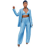 Bra Long Sleeve Shirts Wide Leg Pants 3 Piece Suits MA-523