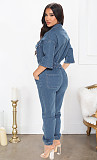 Casual Waist Lace Up Button Denim Jumpsuit LX-7502