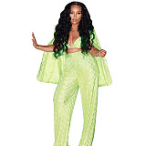 Bra Long Sleeve Shirts Wide Leg Pants 3 Piece Suits MA-523