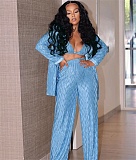 Bra Long Sleeve Shirts Wide Leg Pants 3 Piece Suits MA-523