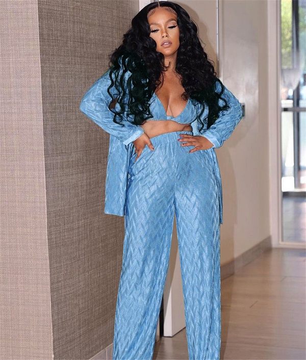 Bra Long Sleeve Shirts Wide Leg Pants 3 Piece Suits MA-523
