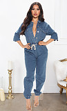 Casual Waist Lace Up Button Denim Jumpsuit LX-7502