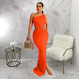 Skew Collar Cut Out Ruched Sexy Maxi Dresses F-10285