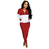 Color Block Pullover Sweatshirt Joggers Pants Suit SHD-9824