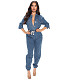 Casual Waist Lace Up Button Denim Jumpsuit LX-7502