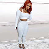 Knitted Off Shoulder Crop Tops Pencil Pants Outfits SH-390413
