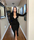 Deep V Long Sleeve Ruched Slit Pencil Dresses QZX-6265
