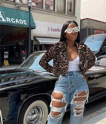 Lapel Leopard Snakeskin Zipper Blazer Jacket LSD-8588