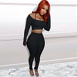 Knitted Off Shoulder Crop Tops Pencil Pants Outfits SH-390413