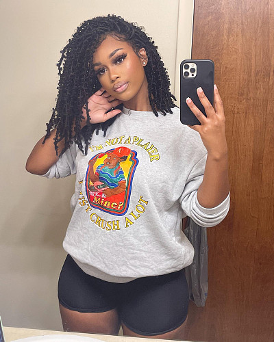 Gray Cartoon Print Loose Casual Sweatshirt Top SH-390415
