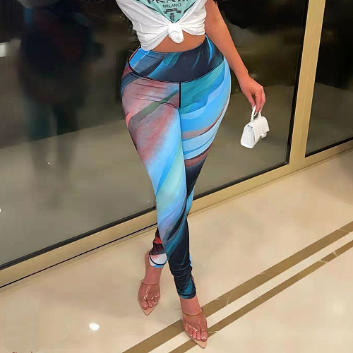 High Waist Printed Skinny Yoga Fitness Pencil Pants BN-9338