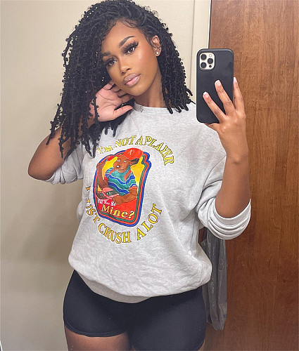 Gray Cartoon Print Loose Casual Sweatshirt Top SH-390415