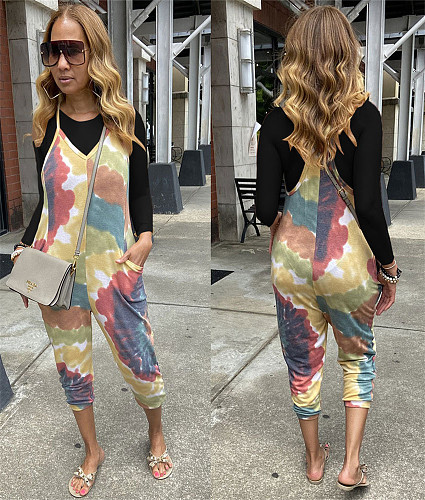 Long Sleeve Basic T Shirt and Tie Dye Jumpsuit Sets FSX-363