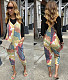 Long Sleeve Basic T Shirt and Tie Dye Jumpsuit Sets FSX-363
