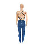 Sexy Backless Bandage Jeans Denim Jumpsuits LX-3535