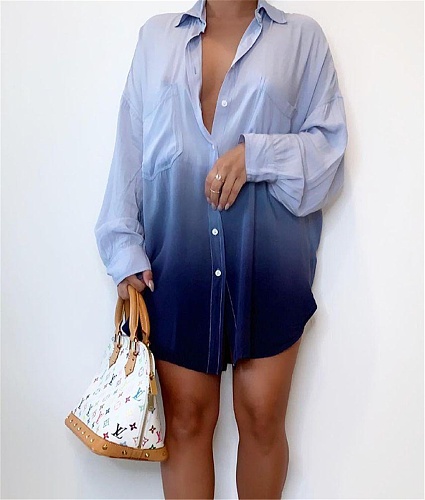 Long Sleeve Turn Down Collar Gradient Printed Shirt MK-3066