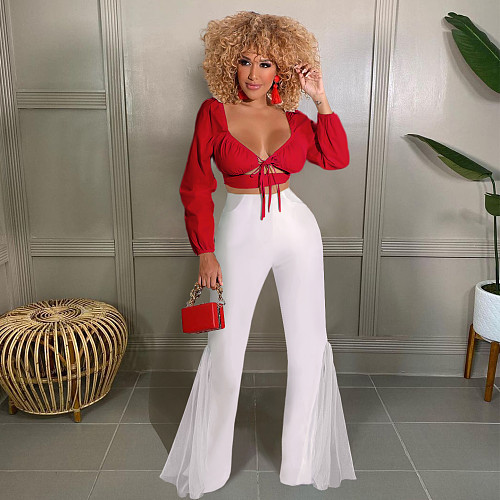 Mesh Patchwork High Waist with Pocket Flared Pants ASL-6606