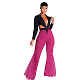 Mesh Patchwork High Waist with Pocket Flared Pants ASL-6606