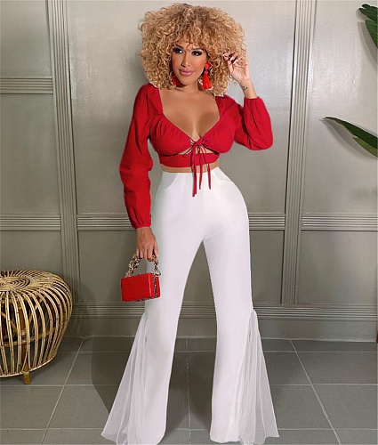 Mesh Patchwork High Waist with Pocket Flared Pants ASL-6606
