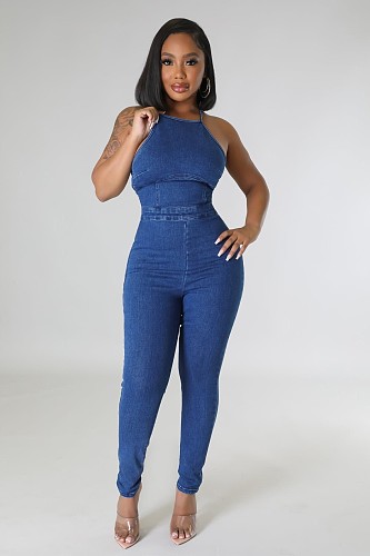 Sexy Backless Bandage Jeans Denim Jumpsuits LX-3535