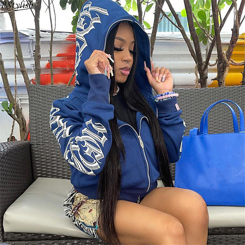 Zip Up Hoodie Letter Printed Long Sleeve Sweatshirts RS-9792