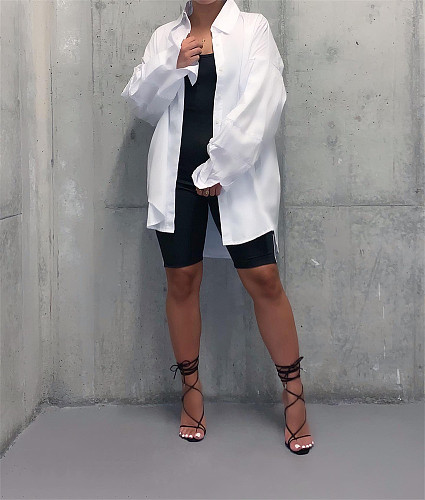 White Turn Down Collar Basic Casual Loose Shirt BGN-269