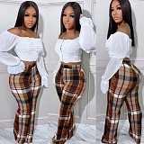 Vintage Plaid Mid Waist Flare Pants LSD-83149